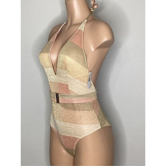 New. WET gold metallic stripe swimsuit. Small. Retails $208 - Picture 7 of 9